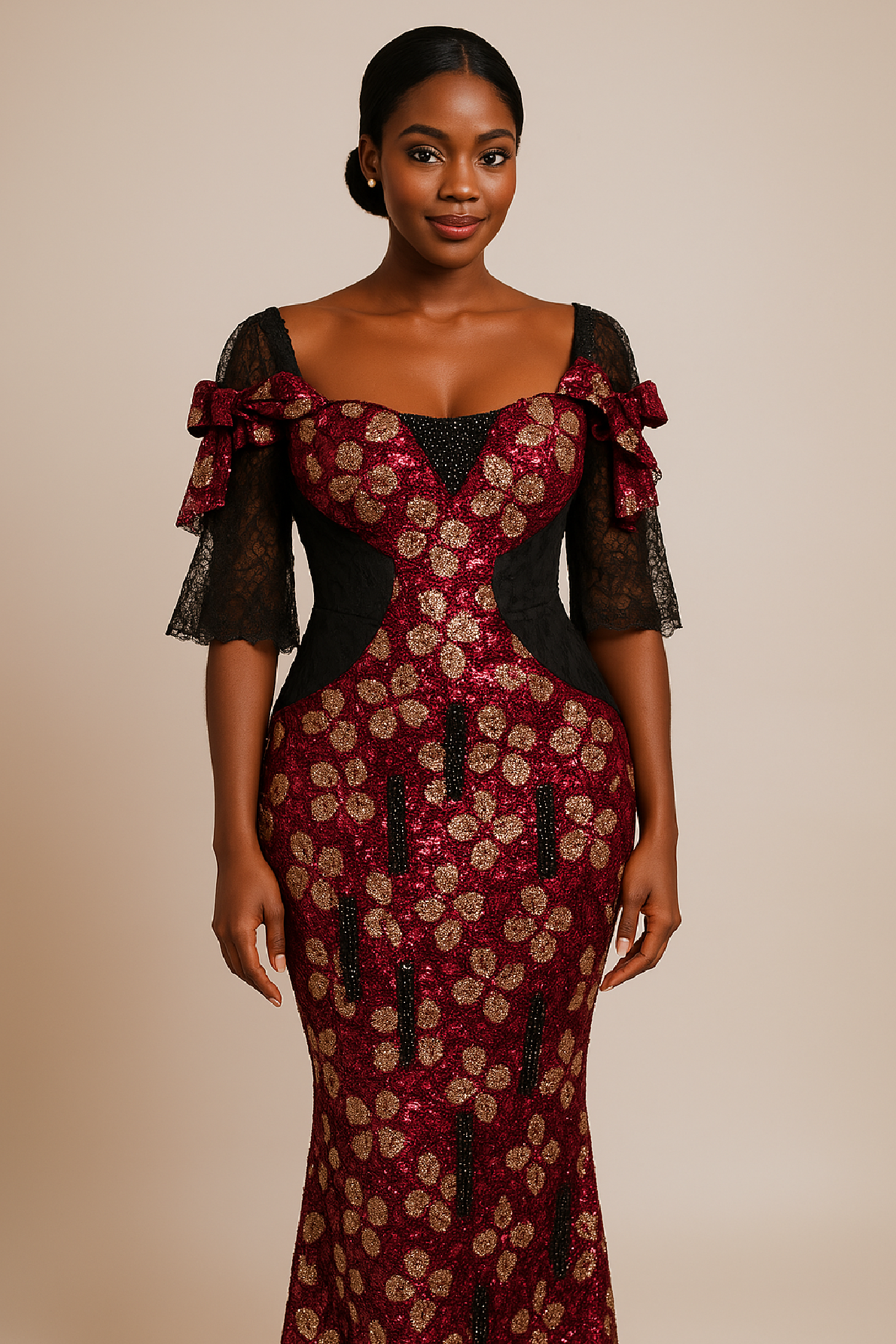 Wine Gold Lace Gown